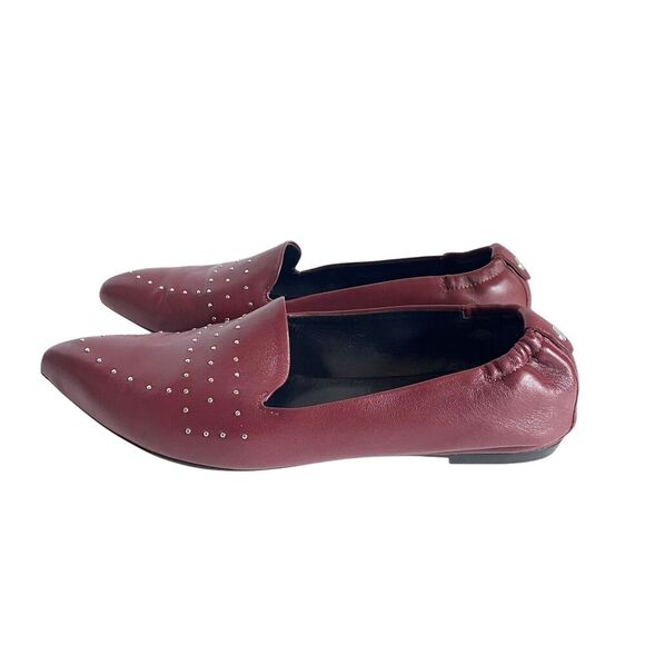 AGL Attilio Giusti Leombruni Studded Flats Pointy Toe Shoes 39 Burgundy - Picture 3 of 10